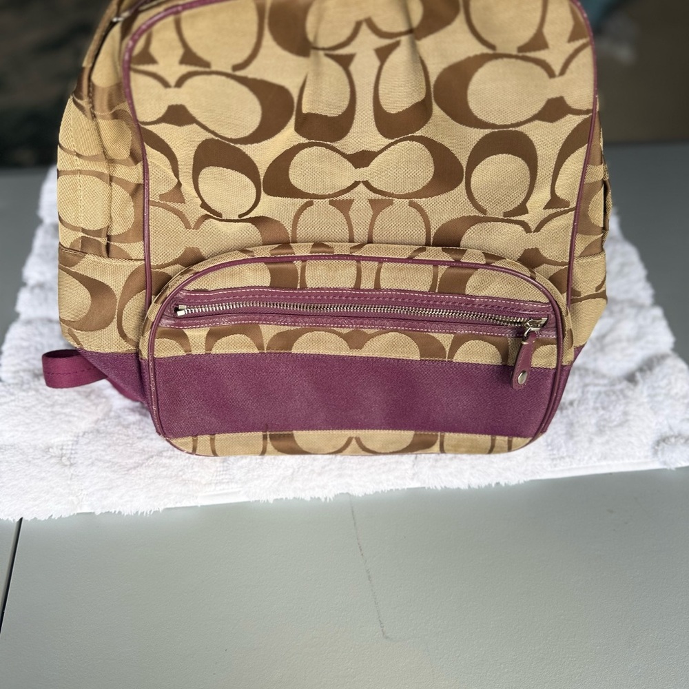 Coach Tan and Purple Backpack